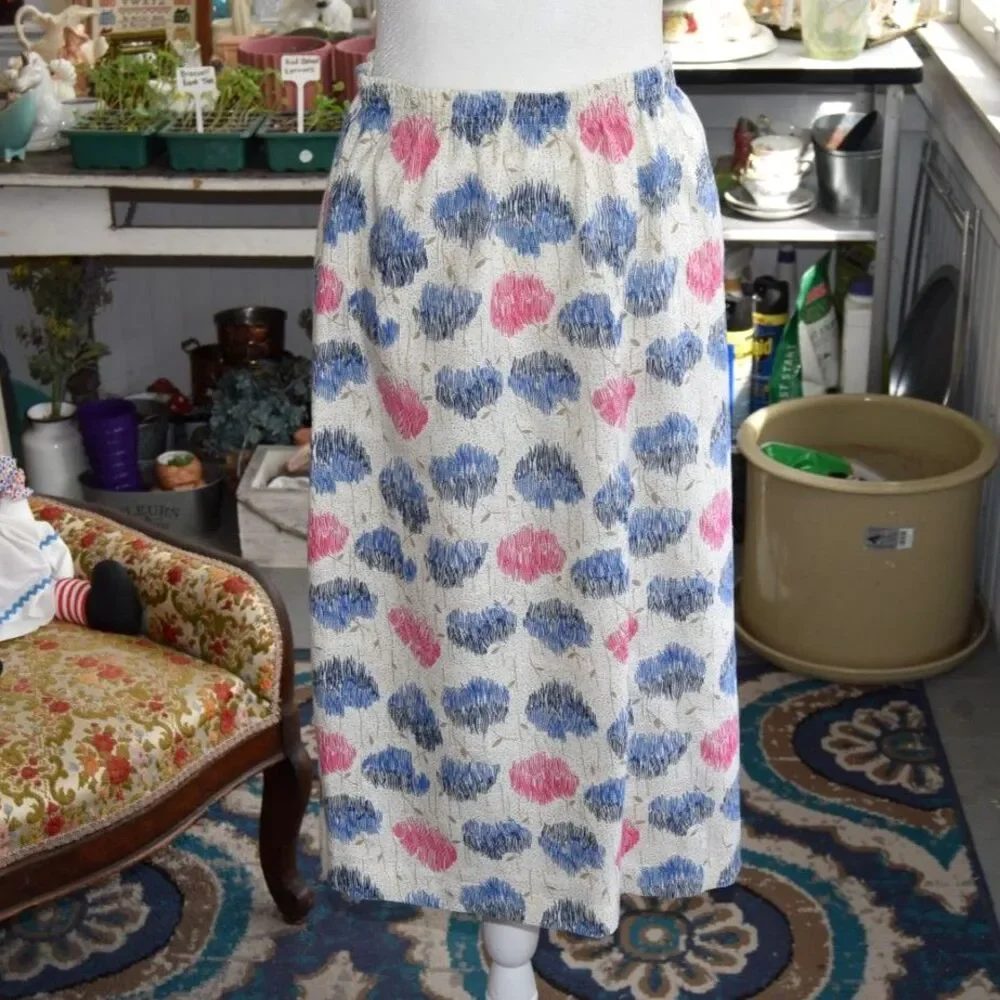 Vintage 80s 90s Central Station Floral Midi Skirt Elastic Waist Cottage L XL